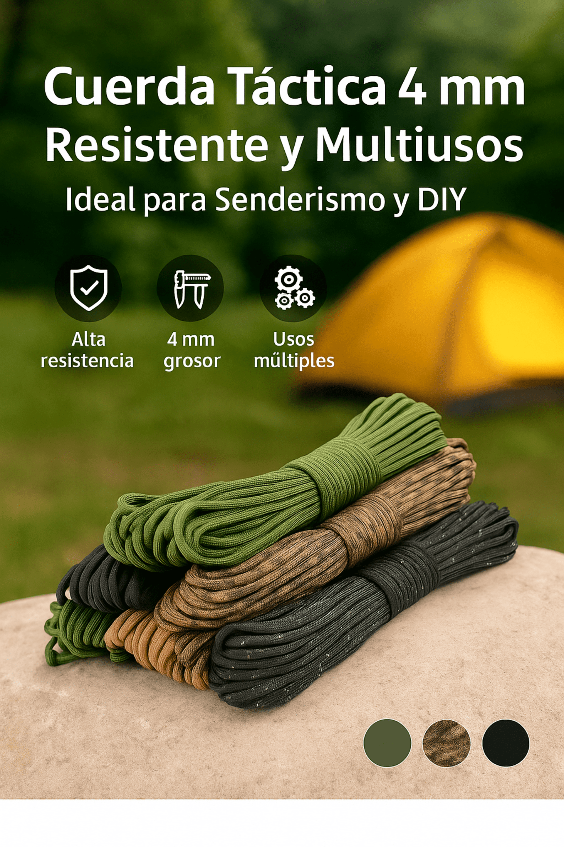 Cuerda Táctica Trenzada 4 mm – Multiusos para Senderismo y Proyectos DIY - 1