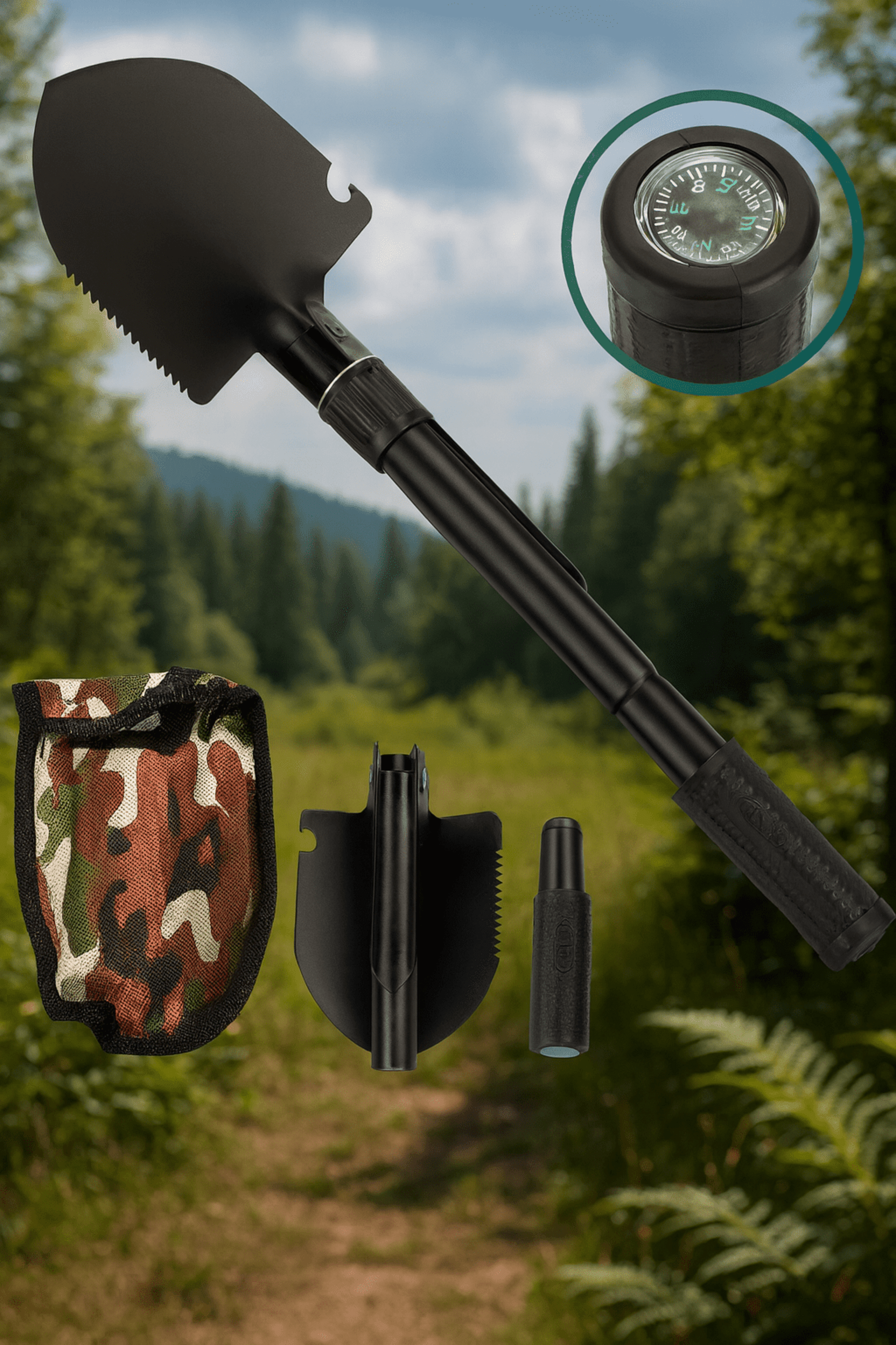 Pala Táctica Multifuncional Plegable con Bolsa – Acero Inoxidable - 1