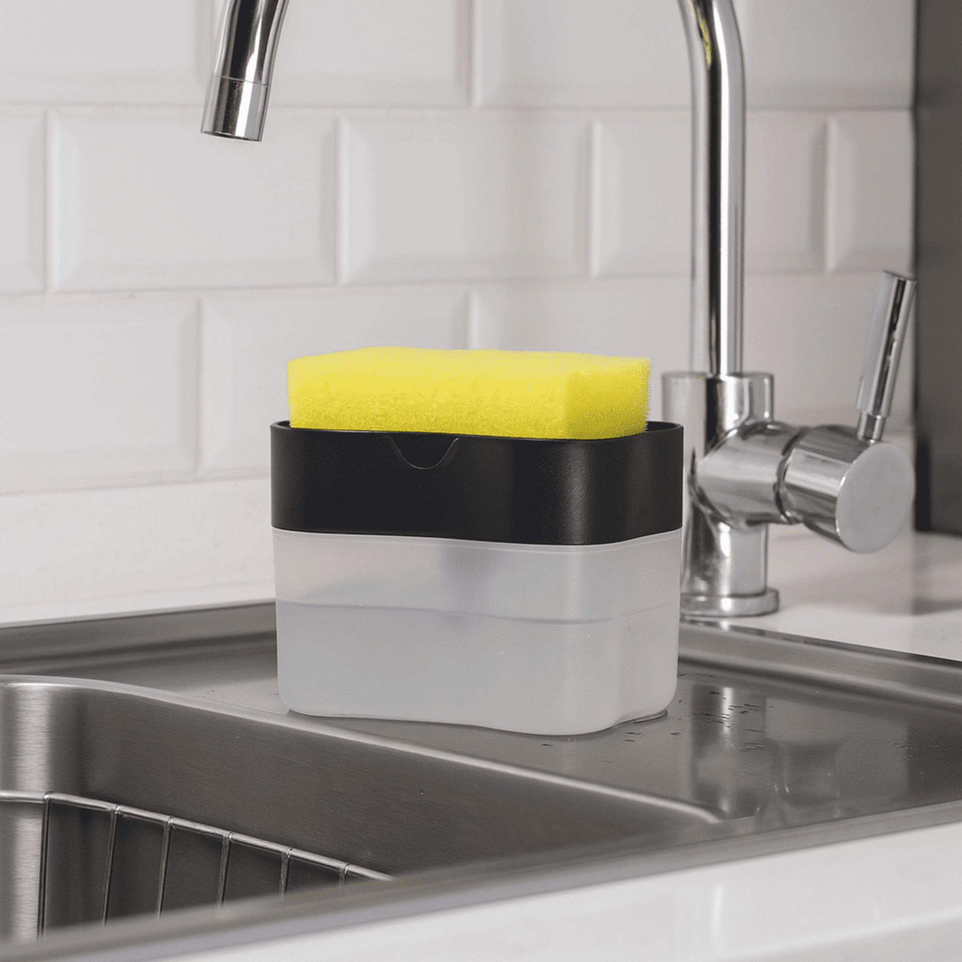 Dispensador de jabón líquido con porta‑esponja para fregadero - 1