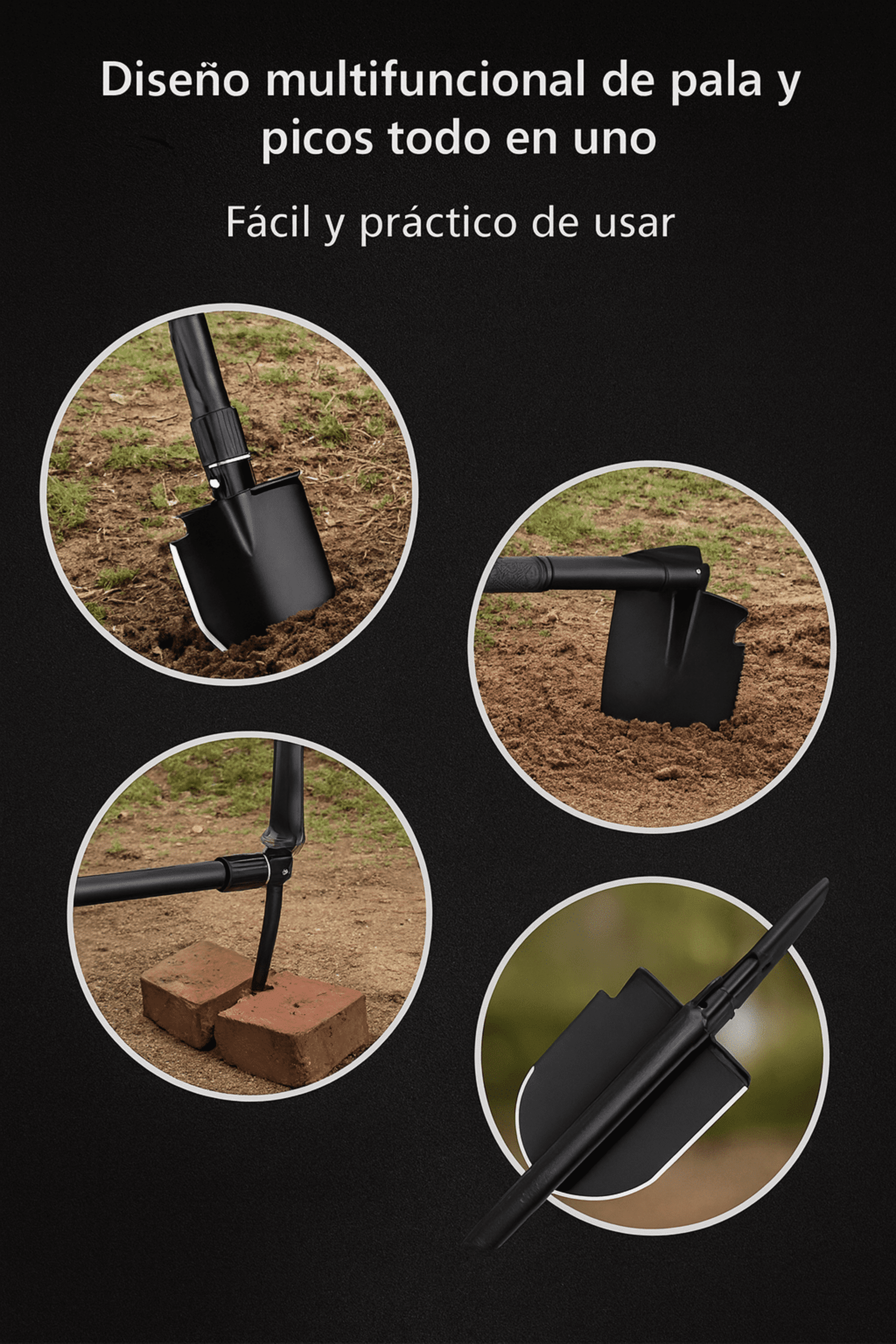 Pala Táctica Multifuncional Plegable con Bolsa – Acero Inoxidable - 4