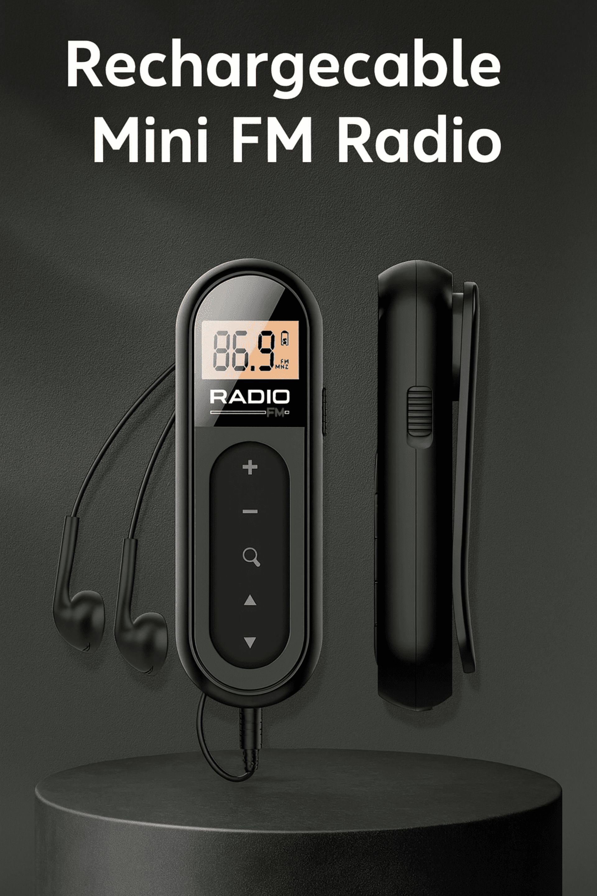 Mini Radio FM Portátil Recargable con Clip y Auriculares - 3