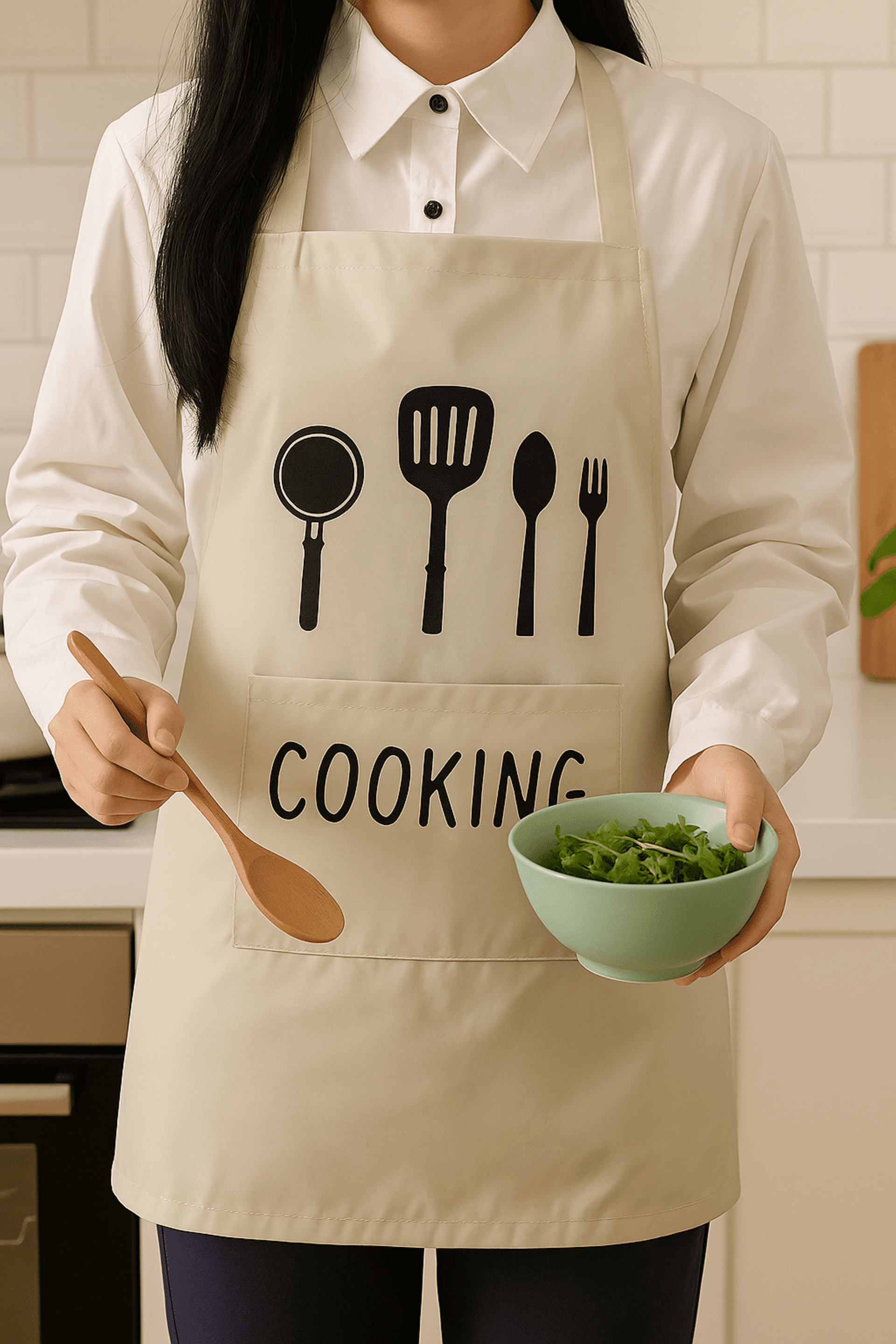 Delantal impermeable con bolsillo frontal –  Resistente al aceite y lavable - 3
