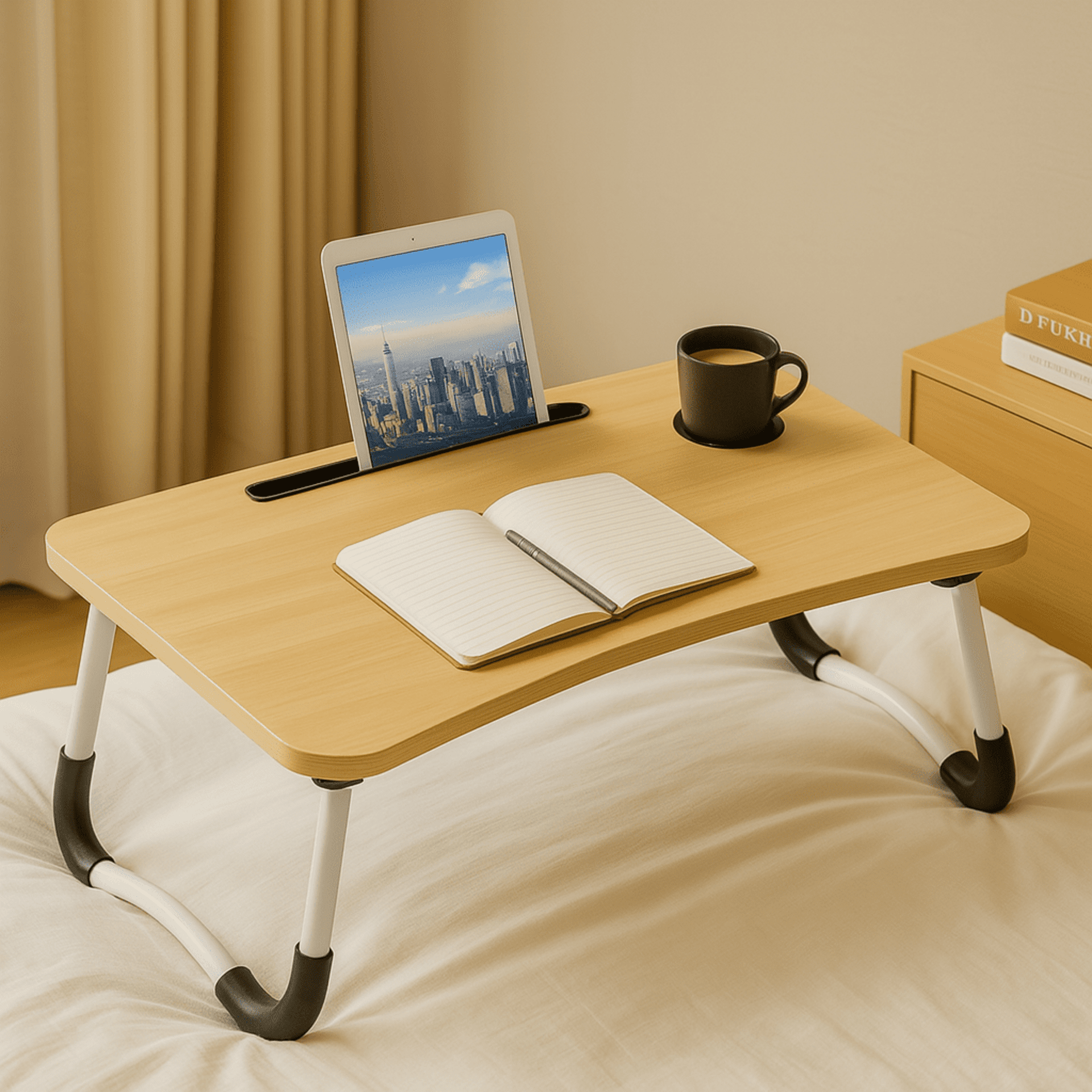 Mesita plegable para portátil con ranura y portavaso - 1