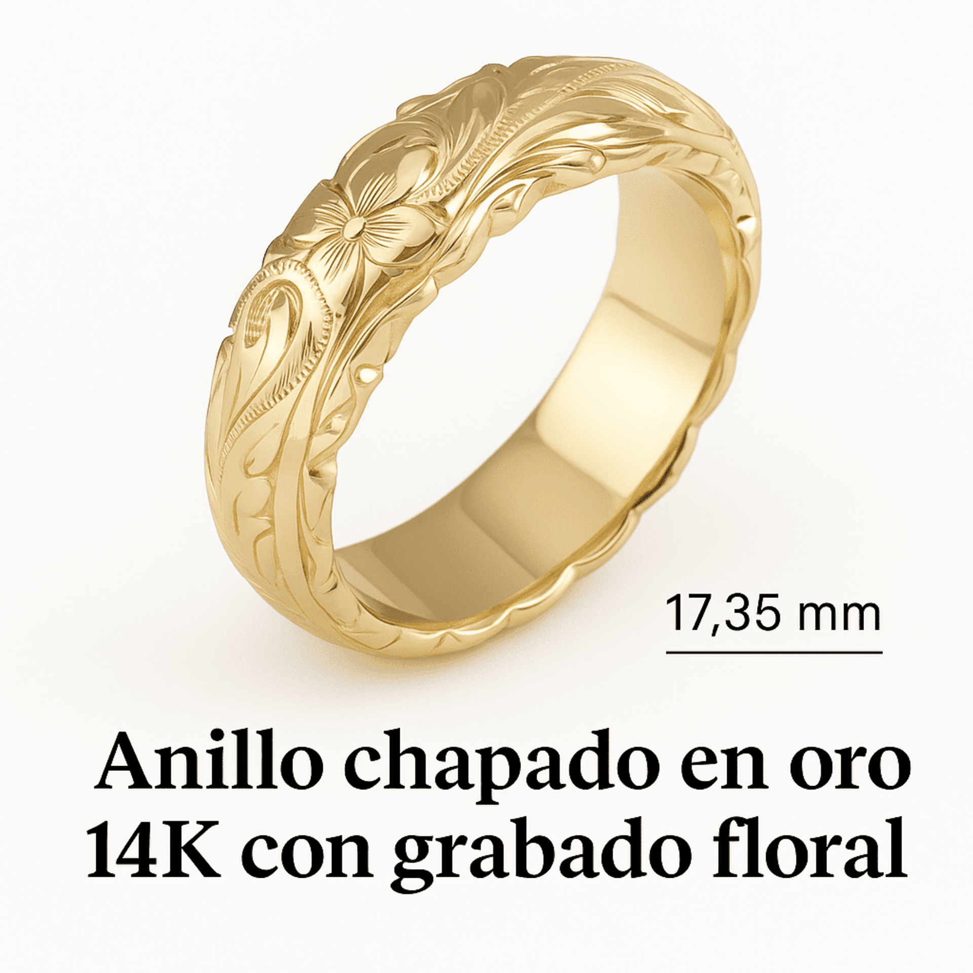 Anillo chapado en oro 14K con grabado floral - 4