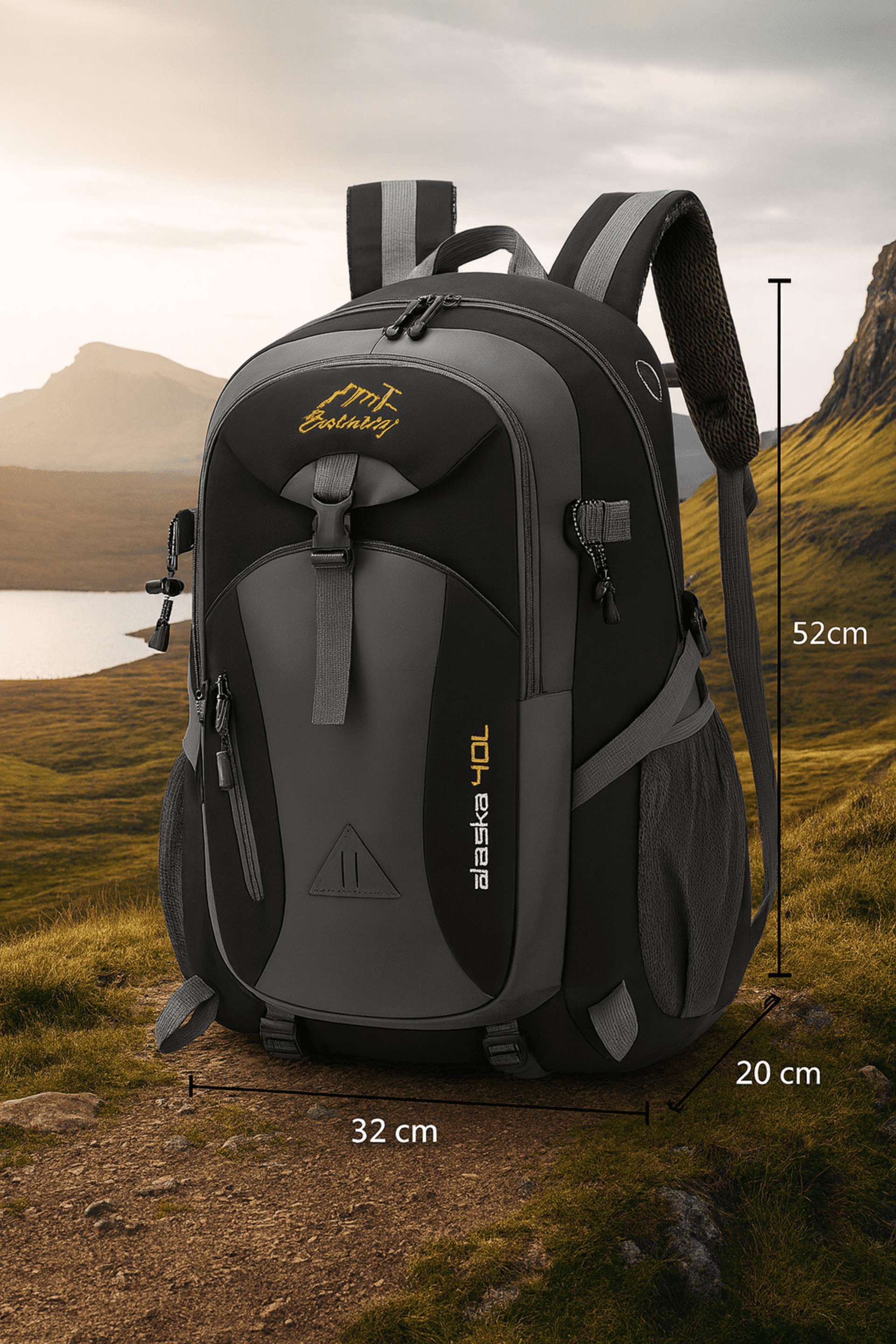 Mochila Negra Multifuncional 40 L – Senderismo, Deportes y Uso Diario - 4