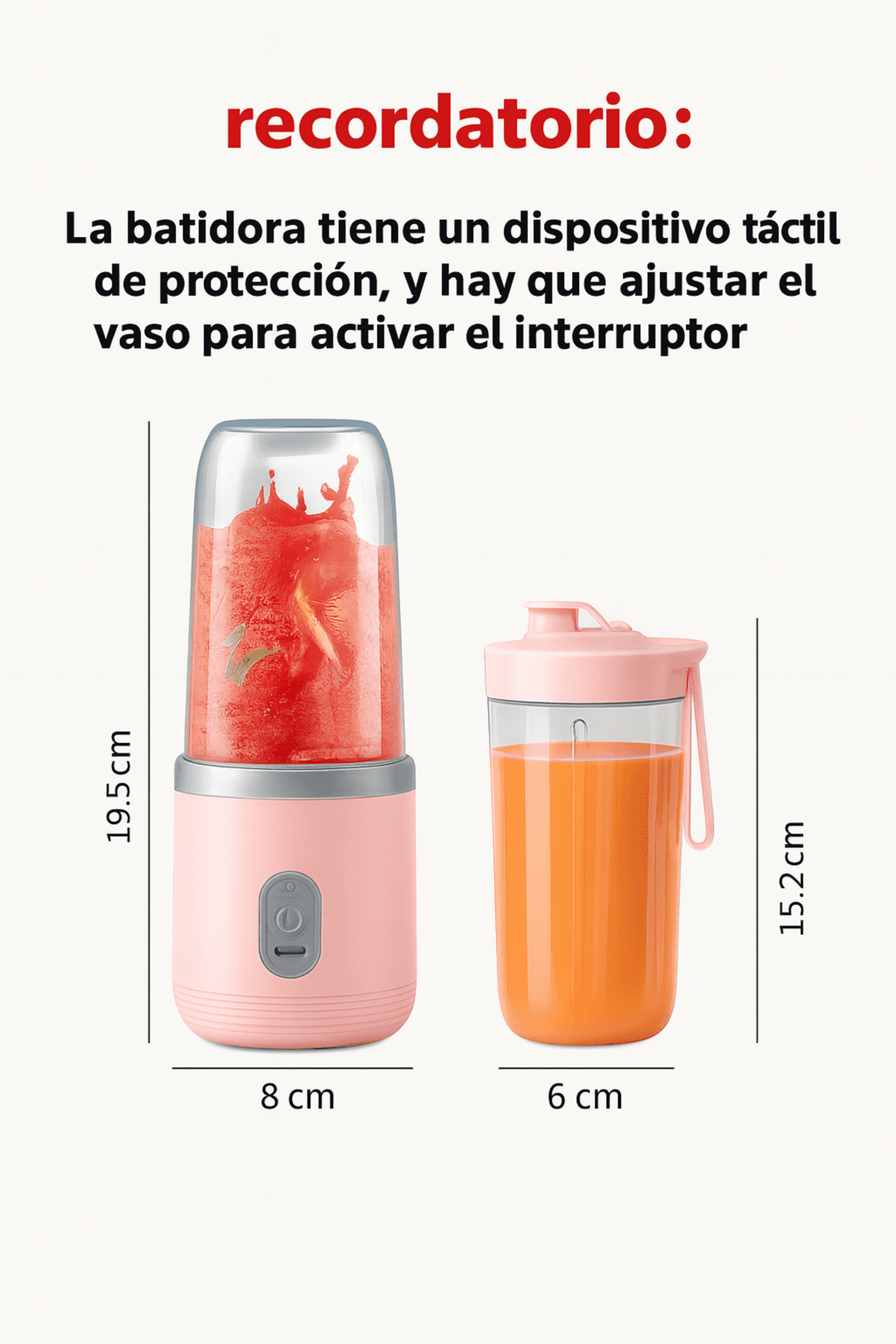 Batidora portátil doble USB recargable – Rosa pastel - 3