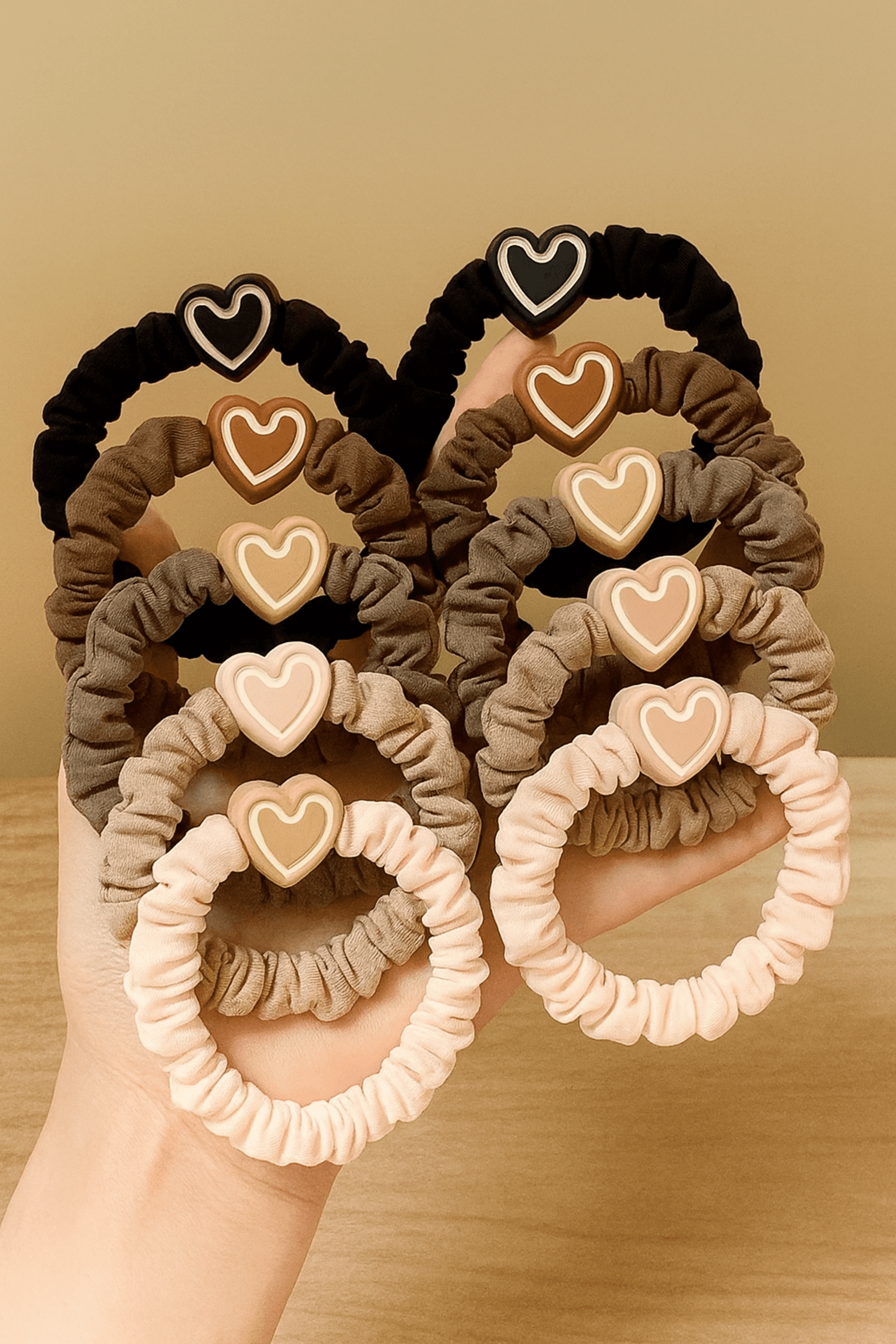 Coletas Elásticas con Corazón Marrón – Pack de 10 Unidades - 1