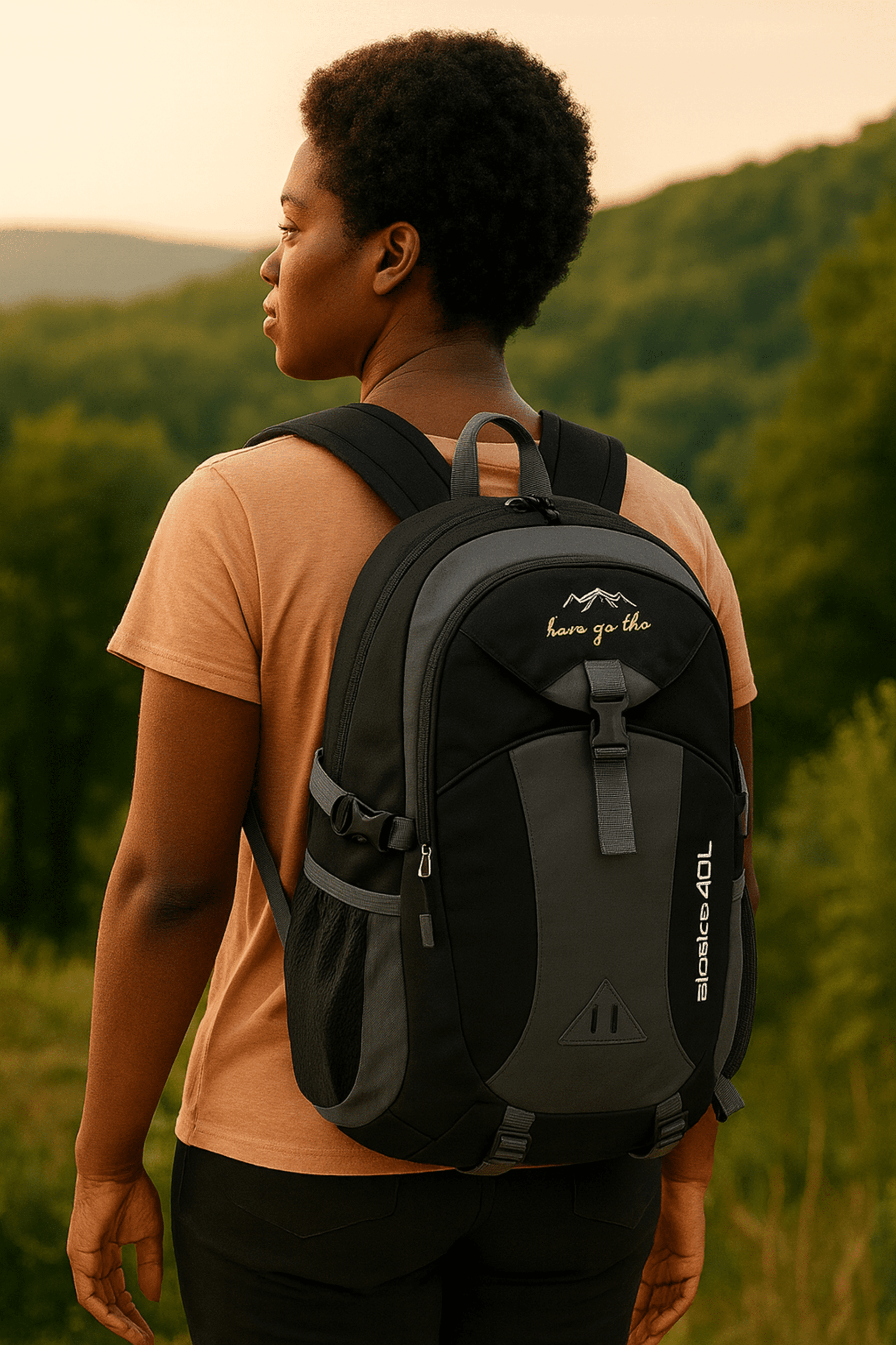 Mochila Negra Multifuncional 40 L – Senderismo, Deportes y Uso Diario - 2