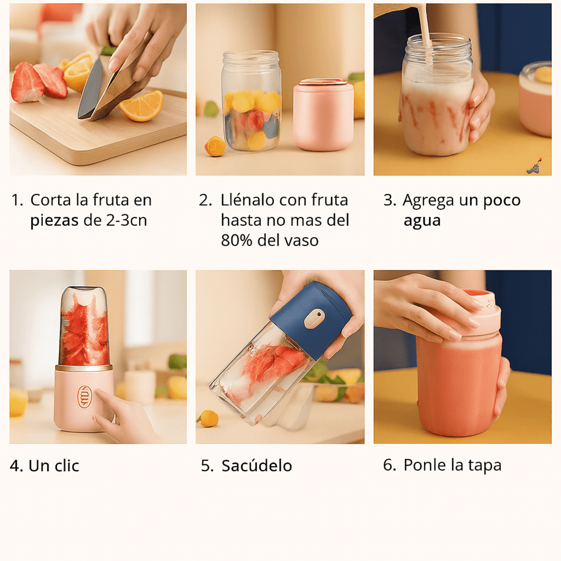 Batidora portátil doble USB recargable | Rosa pastel - 5