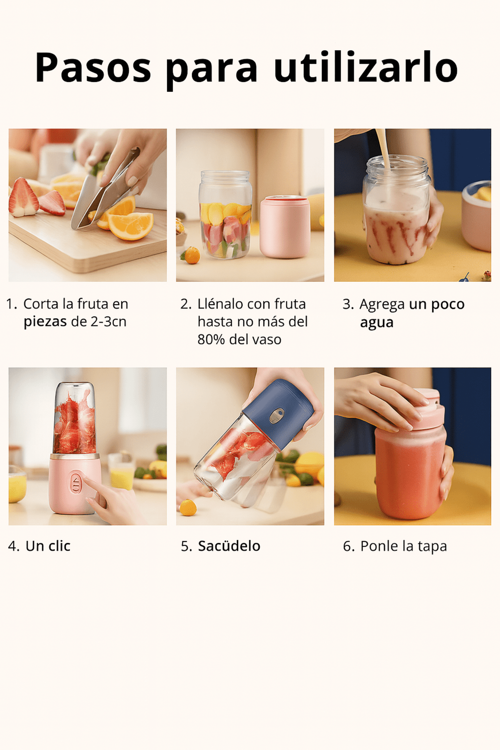 Batidora portátil doble USB recargable – Rosa pastel - 2