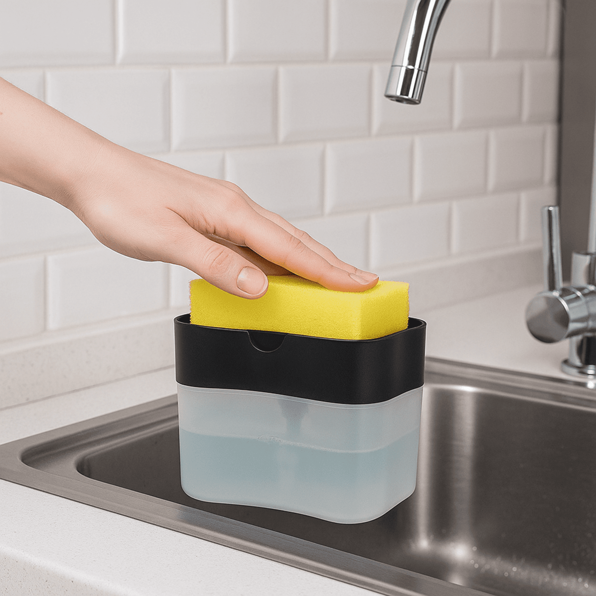 Dispensador de jabón líquido con porta‑esponja para fregadero - 2