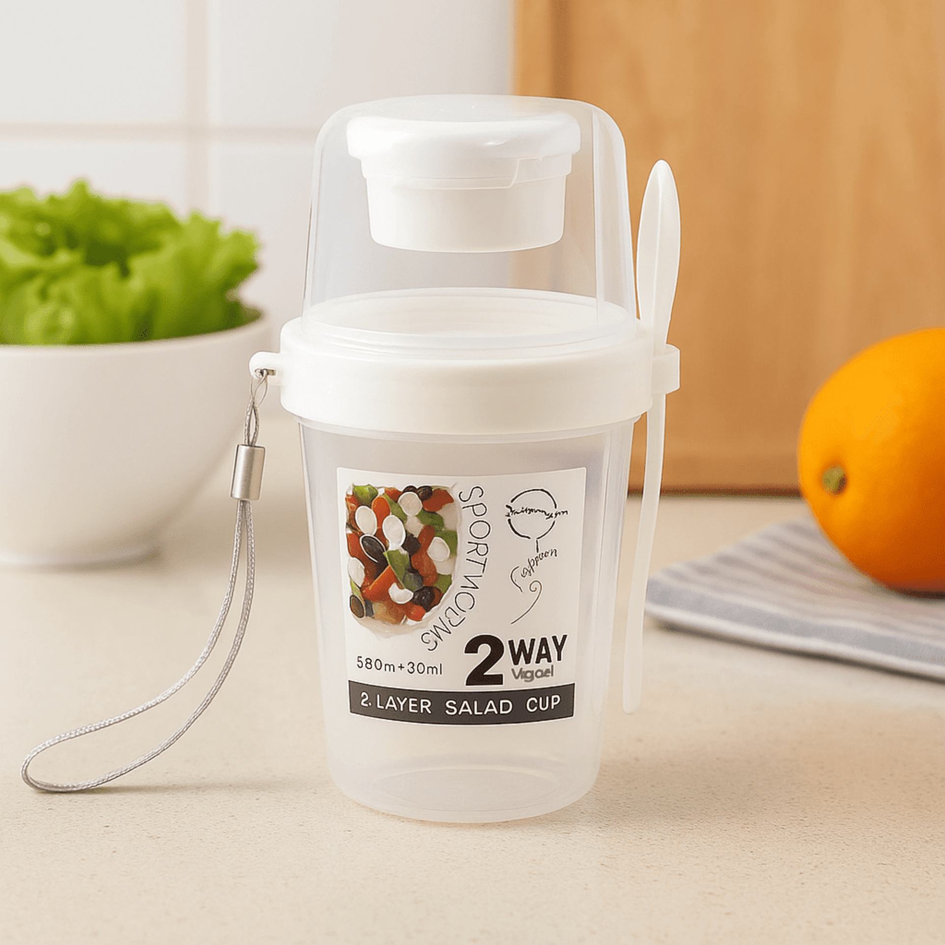 Vaso Tupper para Ensaladas con Porta-Salsas y Tenedor - Varios colores - 2